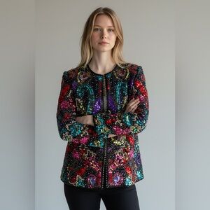 Laurence kazar sequin, long sleeve jacket large petite excellent condition